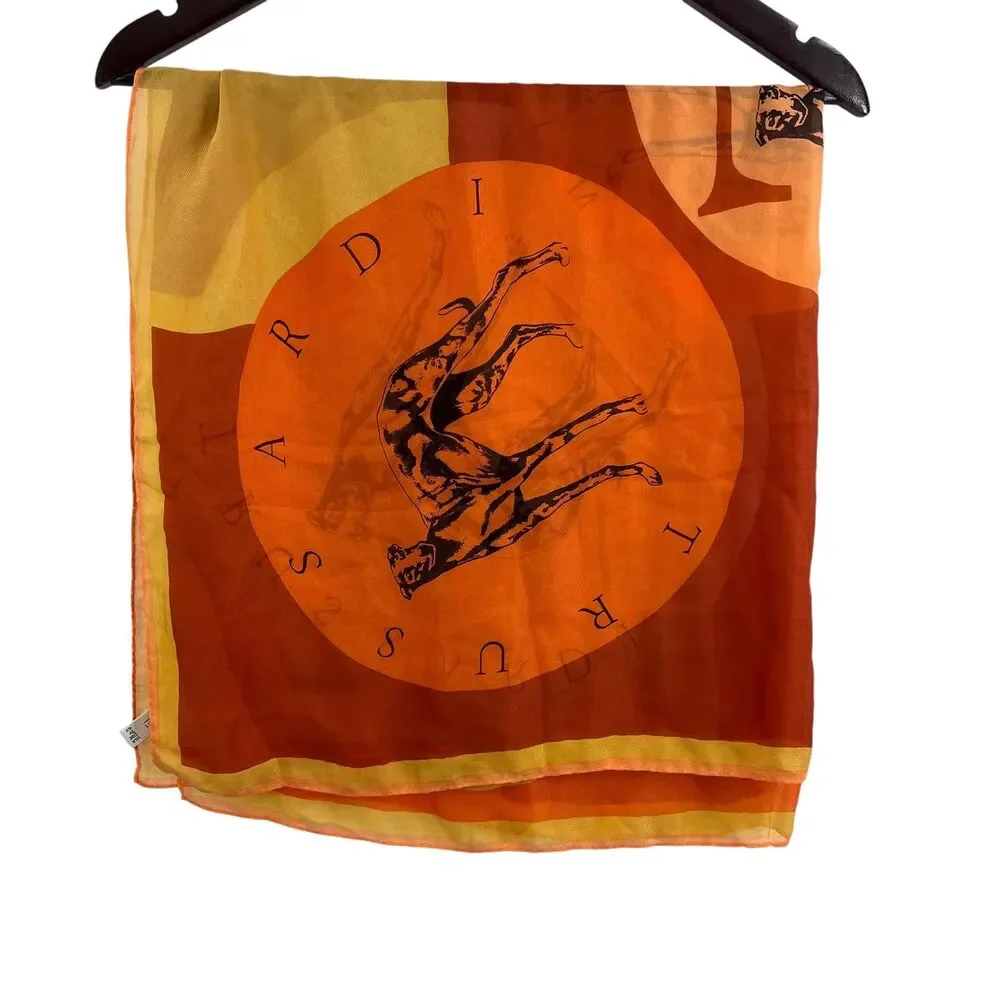 TRUSSARDI Womens Multicolor Lightweight Dog Theme Silk Printed‎ Scarf Italy Made